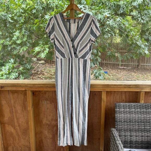 Urban Outfitters Women's Karen Striped Surplice Button Through Jumpsuit Size L - Picture 1 of 7